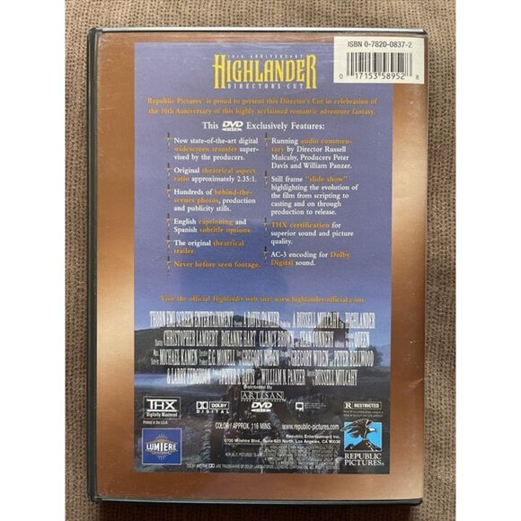Highlander (DVD, 1997, 10th Anniversary Director’s Cut) Sean Connery - Picture 2 of 5